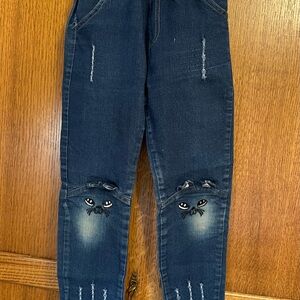 Girls jeans with cat design. Size 10-12